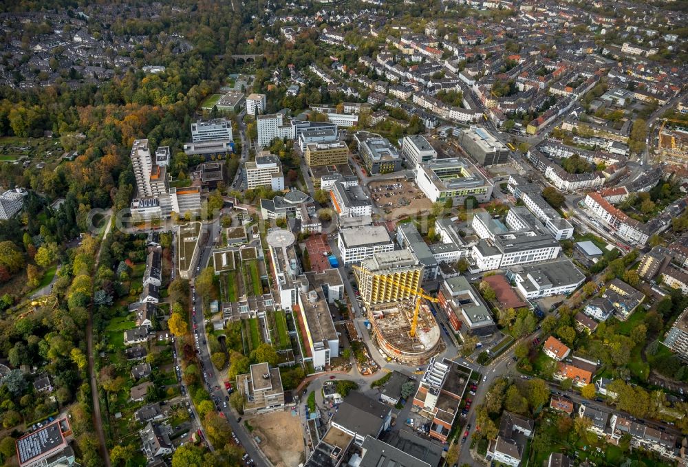 Aerial image Essen - Construction site for a new extension to the hospital grounds Universitaetsklinikum Essen in Essen in the state North Rhine-Westphalia, Germany