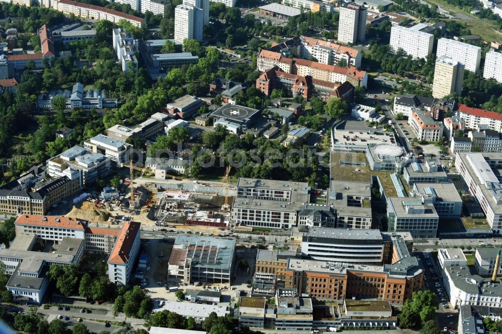 Aerial image Leipzig - Construction site for a new extension to the hospital grounds Universitaetsklinikum Leipzig on Liebigstrasse in Leipzig in the state Saxony