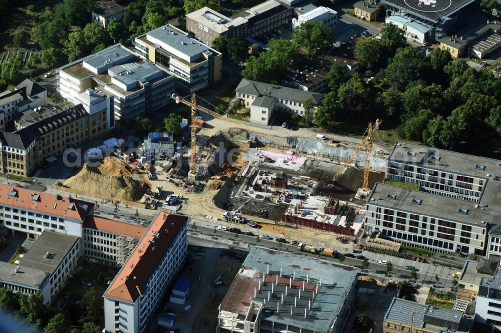 Aerial photograph Leipzig - Construction site for a new extension to the hospital grounds Universitaetsklinikum Leipzig on Liebigstrasse in Leipzig in the state Saxony