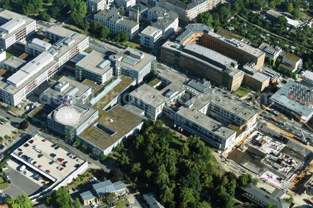 Leipzig from the bird's eye view: Construction site for a new extension to the hospital grounds Universitaetsklinikum Leipzig on Liebigstrasse in Leipzig in the state Saxony