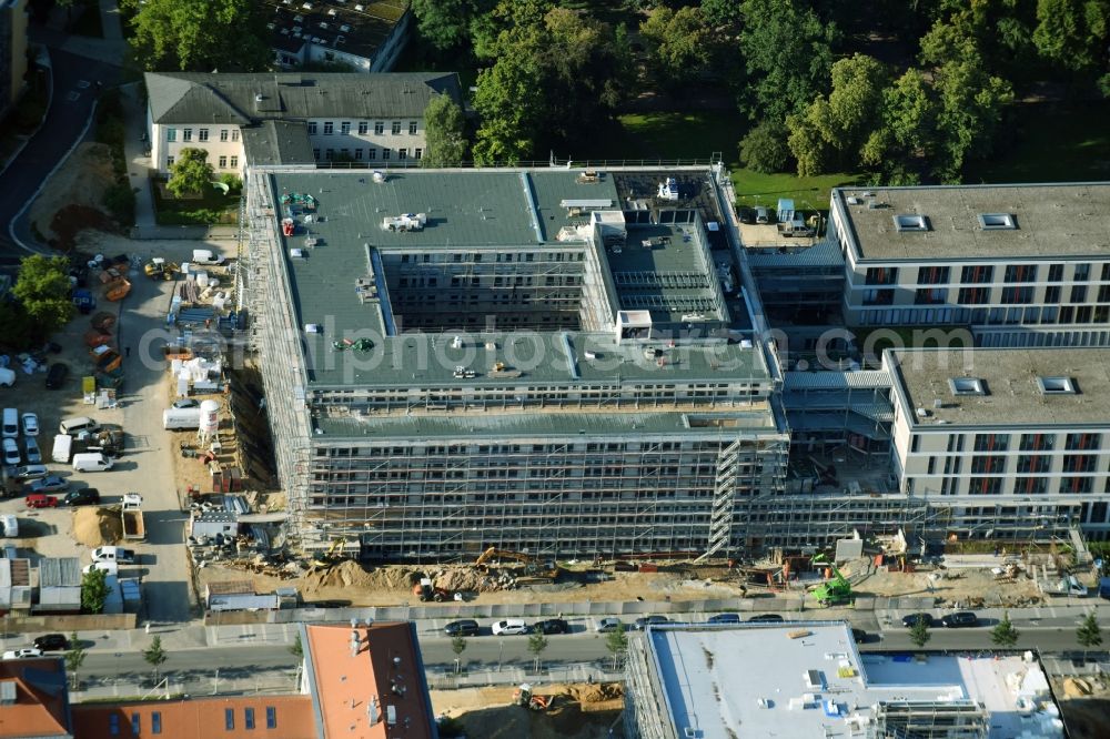 Leipzig from above - Construction site for a new extension to the hospital grounds Universitaetsklinikum Leipzig on Liebigstrasse in Leipzig in the state Saxony