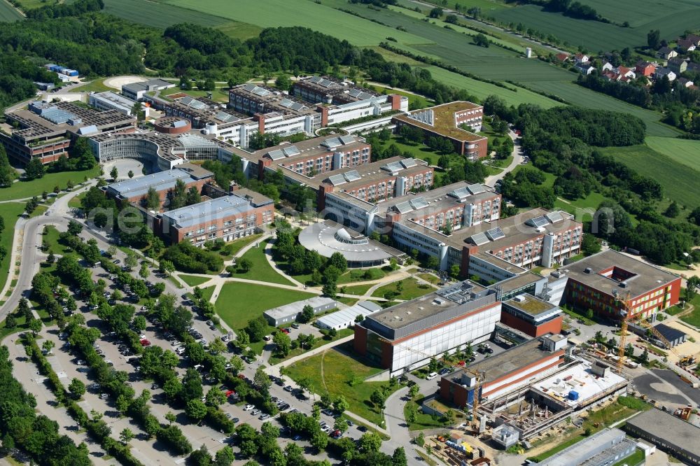 Regensburg from above - Construction site for a new extension to the hospital grounds Universitaetsklinikum Regensburg on Franz-Josef-Strauss-Allee in Regensburg in the state Bavaria, Germany