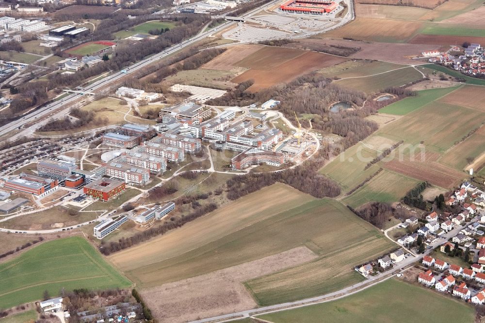 Aerial photograph Regensburg - Construction site for a new extension to the hospital grounds Universitaetsklinikum Regensburg on Franz-Josef-Strauss-Allee in Regensburg in the state Bavaria, Germany