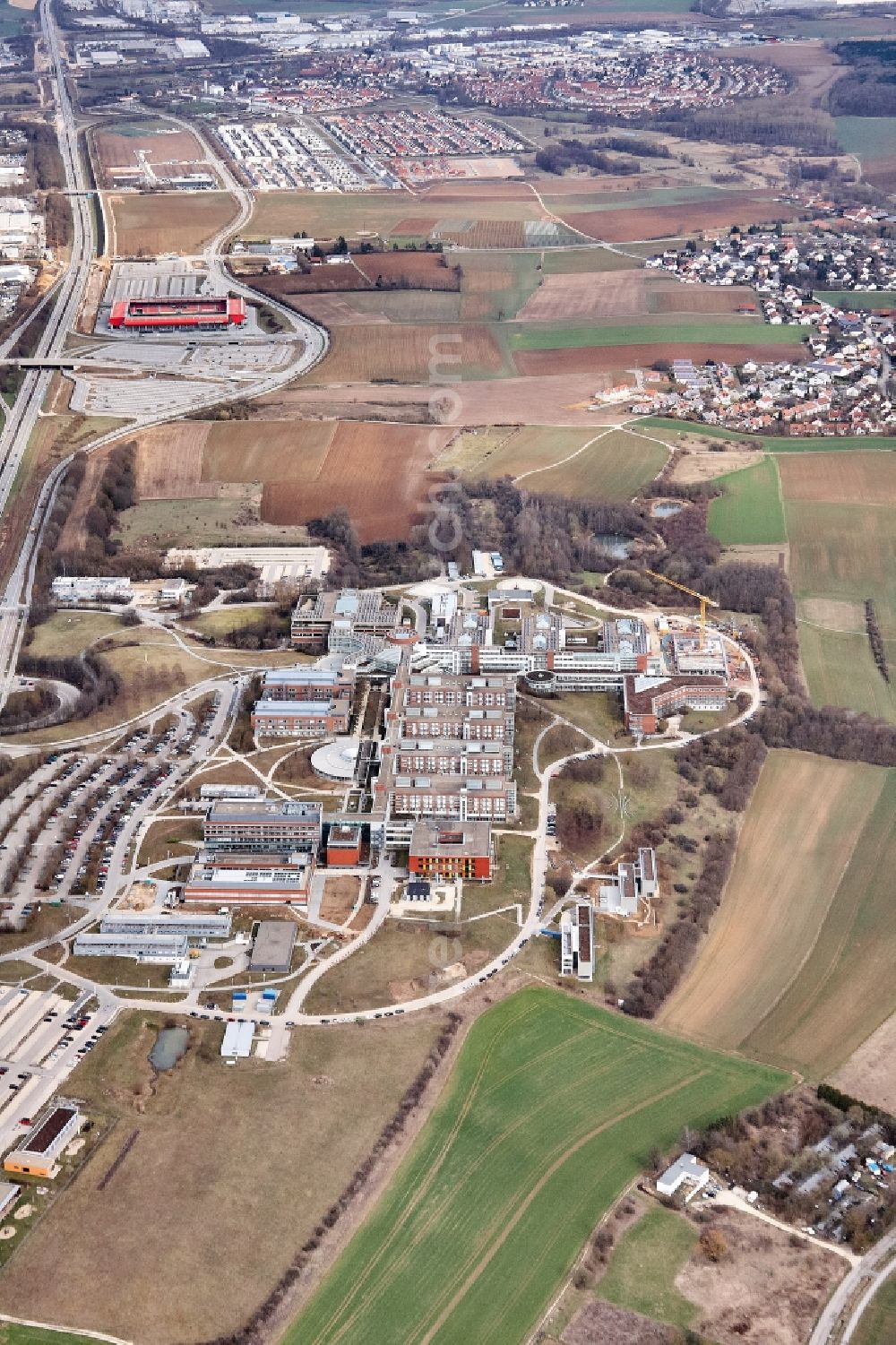 Regensburg from above - Construction site for a new extension to the hospital grounds Universitaetsklinikum Regensburg on Franz-Josef-Strauss-Allee in Regensburg in the state Bavaria, Germany