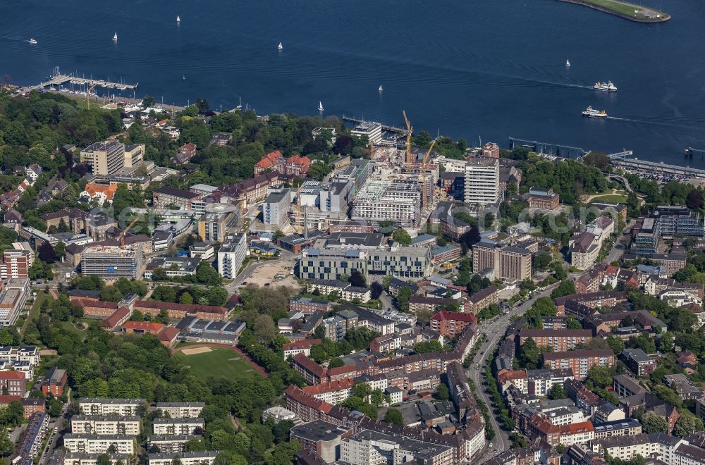 Kiel from above - Construction site for a new extension to the hospital grounds Universitaetsklinikum Schleswig-Holstein in Kiel in the state Schleswig-Holstein, Germany