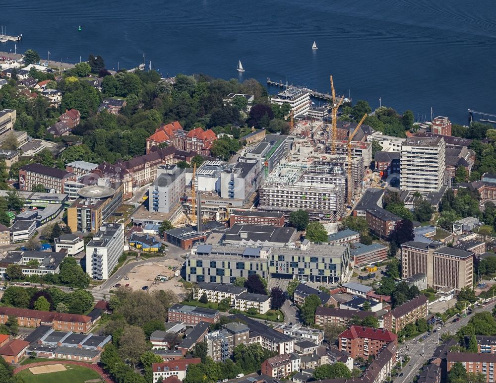 Kiel from above - Construction site for a new extension to the hospital grounds Universitaetsklinikum Schleswig-Holstein in Kiel in the state Schleswig-Holstein, Germany