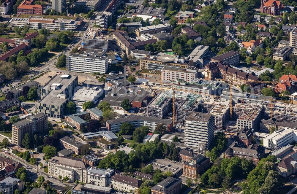 Kiel from the bird's eye view: Construction site for a new extension to the hospital grounds Universitaetsklinikum Schleswig-Holstein in Kiel in the state Schleswig-Holstein, Germany