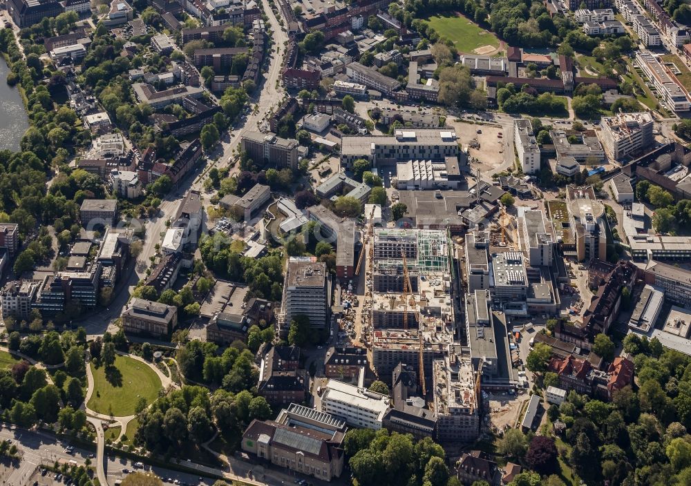 Aerial photograph Kiel - Construction site for a new extension to the hospital grounds Universitaetsklinikum Schleswig-Holstein in Kiel in the state Schleswig-Holstein, Germany