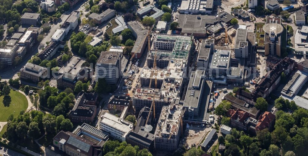 Aerial image Kiel - Construction site for a new extension to the hospital grounds Universitaetsklinikum Schleswig-Holstein in Kiel in the state Schleswig-Holstein, Germany