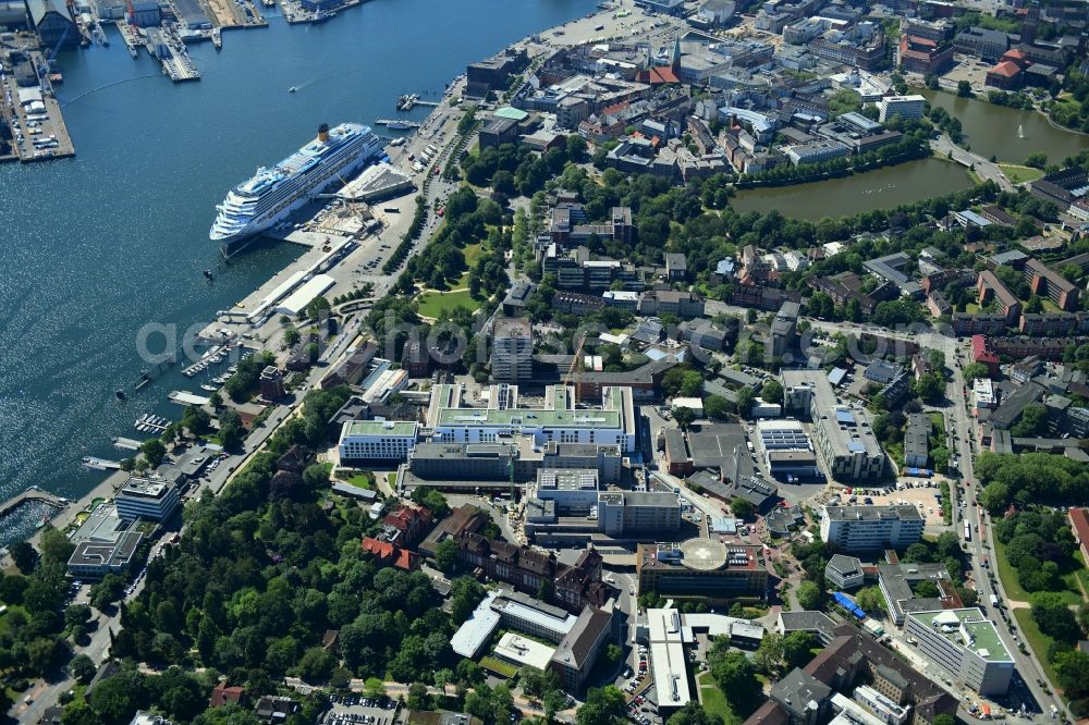 Kiel from above - Construction site for a new extension to the hospital grounds Universitaetsklinikum Schleswig-Holstein in Kiel in the state Schleswig-Holstein, Germany