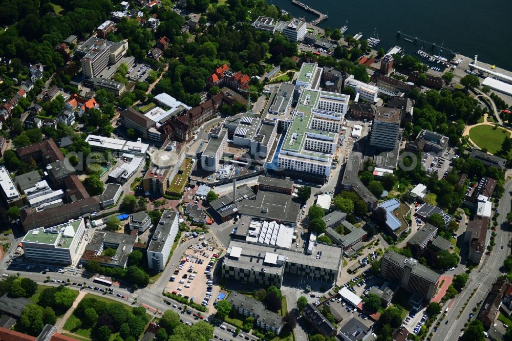 Kiel from the bird's eye view: Construction site for a new extension to the hospital grounds Universitaetsklinikum Schleswig-Holstein in Kiel in the state Schleswig-Holstein, Germany