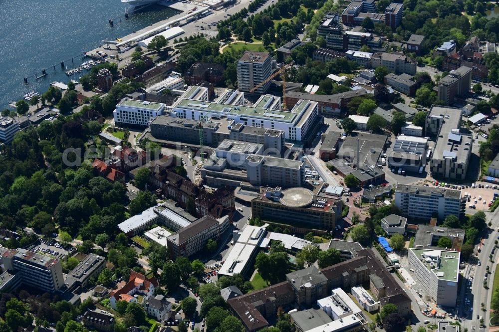 Kiel from above - Construction site for a new extension to the hospital grounds Universitaetsklinikum Schleswig-Holstein in Kiel in the state Schleswig-Holstein, Germany