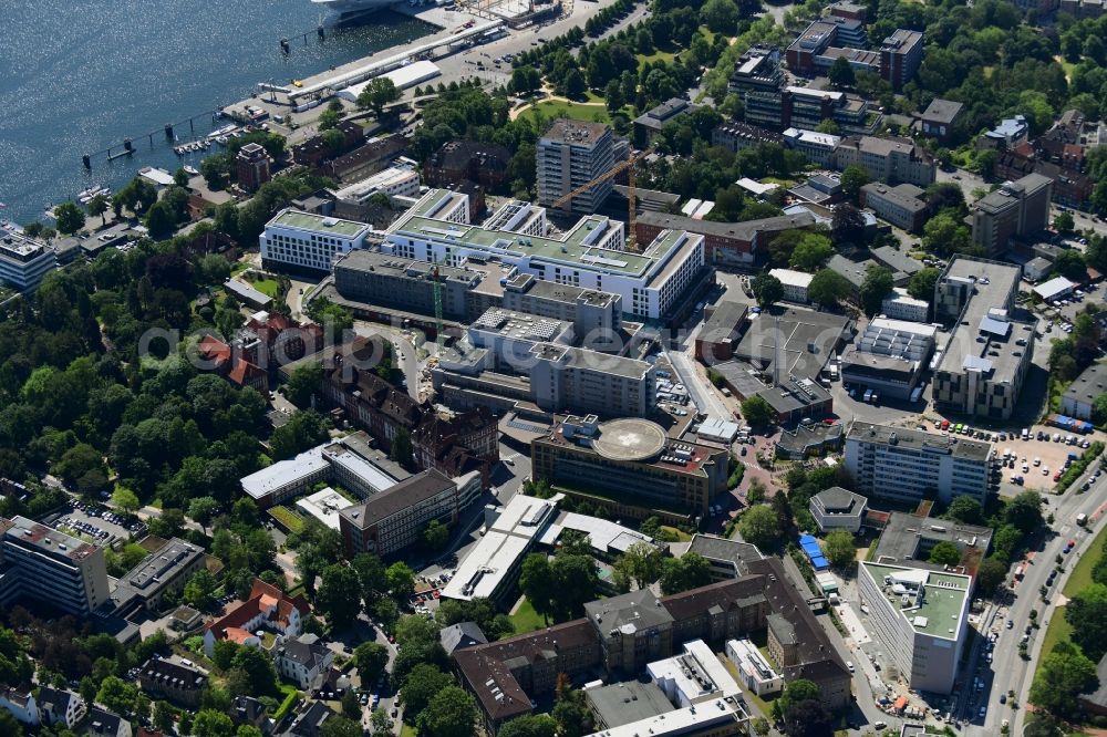 Kiel from the bird's eye view: Construction site for a new extension to the hospital grounds Universitaetsklinikum Schleswig-Holstein in Kiel in the state Schleswig-Holstein, Germany