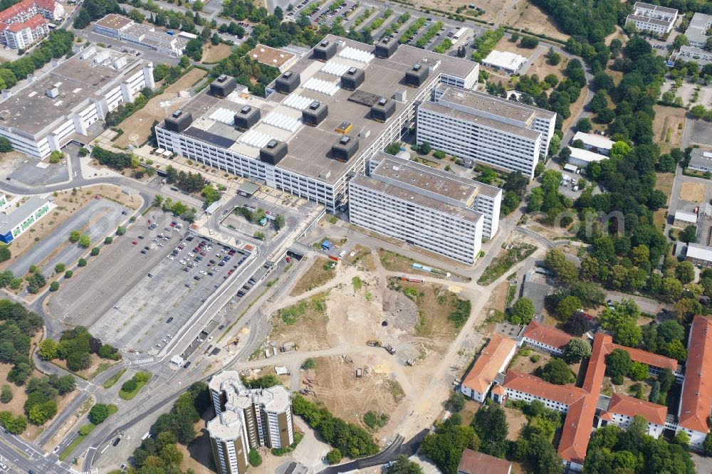 Göttingen from above - Construction site for a new extension to the hospital grounds Universitaetsmedizin Goettingen in Goettingen in the state Lower Saxony, Germany