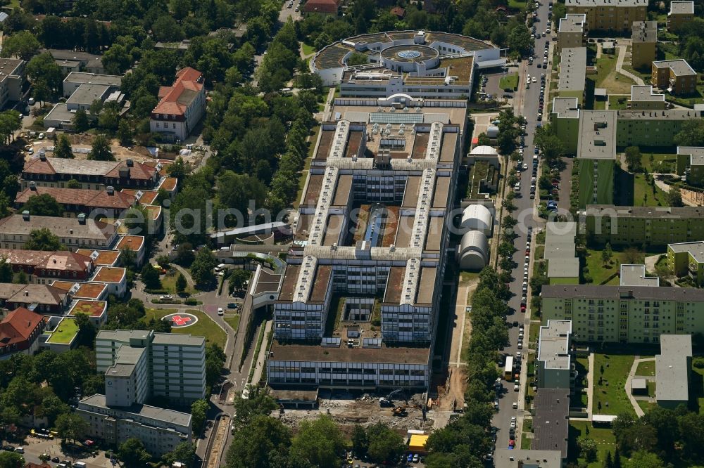 Berlin from above - Construction site for a new extension to the hospital grounds Vivantes Klinikum Neukoelln on Rudower street in the district Buckow in Berlin, Germany