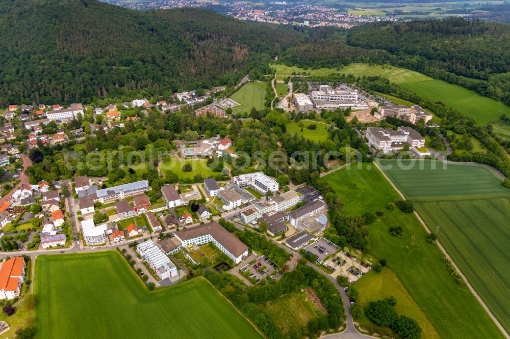 Aerial photograph Bad Wildungen - Construction site for a new extension to the hospital grounds WERNER WICKER KLINIK in the district Reinhardshausen in Bad Wildungen in the state Hesse, Germany