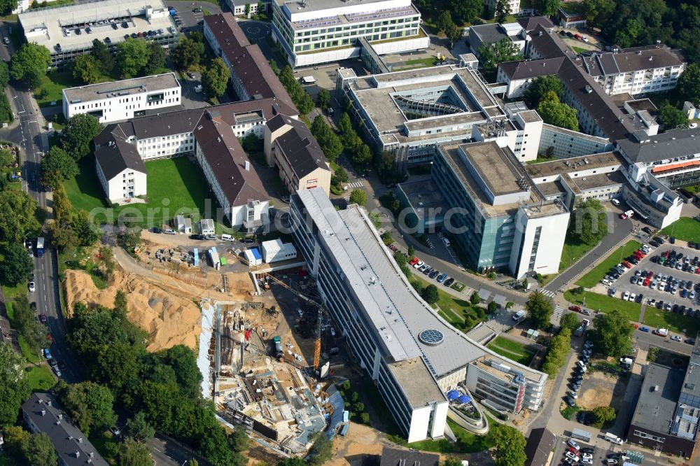 Bonn from above - Construction site for a new extension to the hospital grounds Universitaetsklinikum Bonn in Bonn in the state North Rhine-Westphalia, Germany