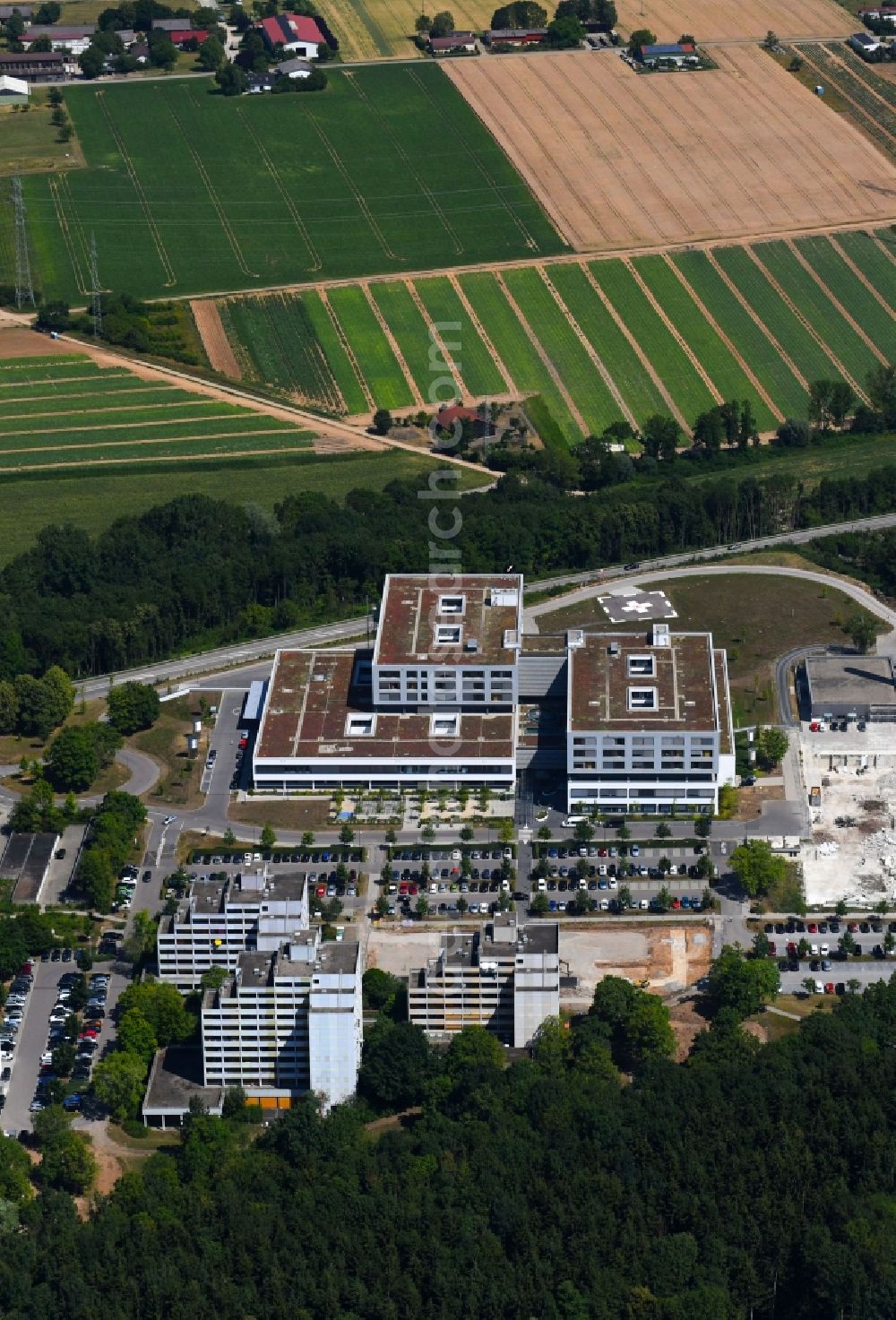 Aerial image Bad Friedrichshall - Construction site for a new extension to the hospital grounds SLK-Kliniken Heilbronn GmbH - Klinikum on Plattenwald in Bad Friedrichshall in the state Baden-Wurttemberg, Germany