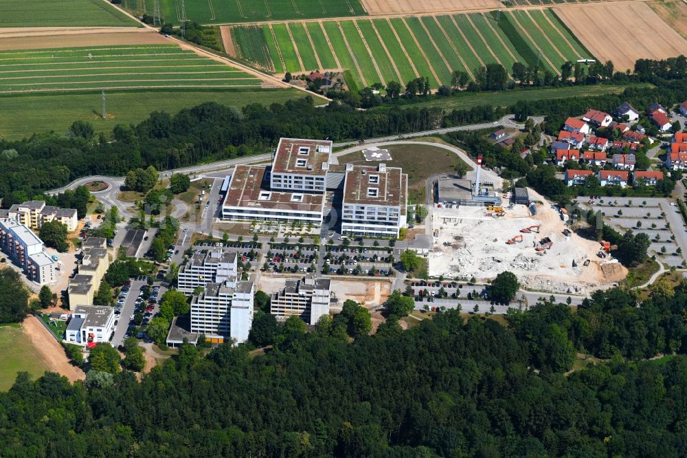 Aerial photograph Bad Friedrichshall - Construction site for a new extension to the hospital grounds SLK-Kliniken Heilbronn GmbH - Klinikum on Plattenwald in Bad Friedrichshall in the state Baden-Wurttemberg, Germany