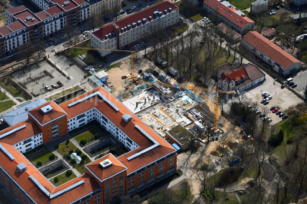 Aerial photograph Berlin - Construction site for a new extension to the hospital grounds Park-Klinik Weissensee in the district Weissensee in Berlin, Germany