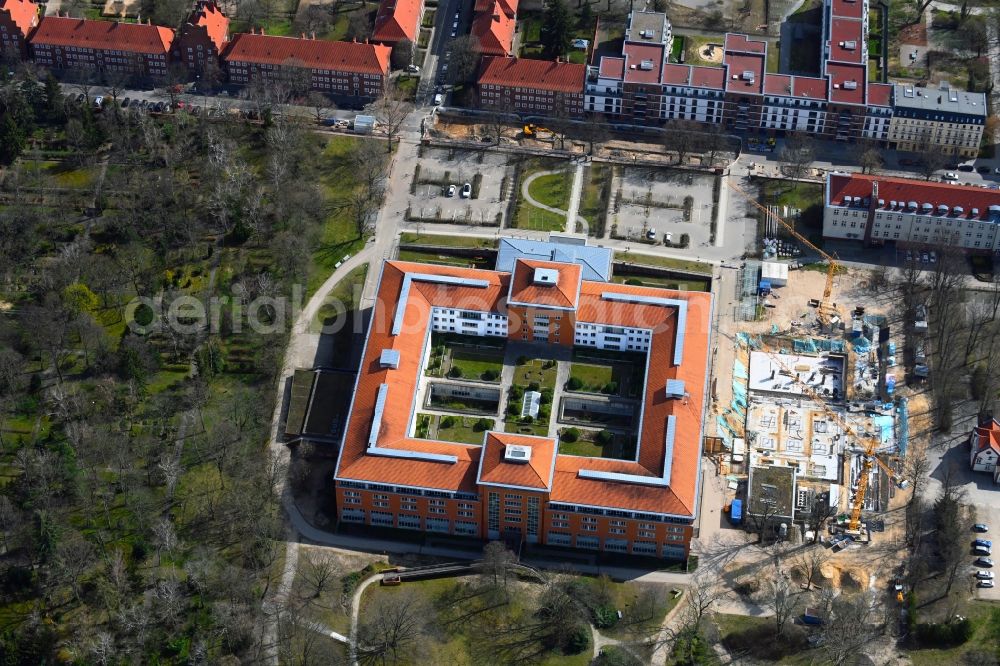 Berlin from above - Construction site for a new extension to the hospital grounds Park-Klinik Weissensee in the district Weissensee in Berlin, Germany