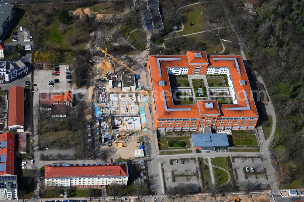 Aerial photograph Berlin - Construction site for a new extension to the hospital grounds Park-Klinik Weissensee in the district Weissensee in Berlin, Germany