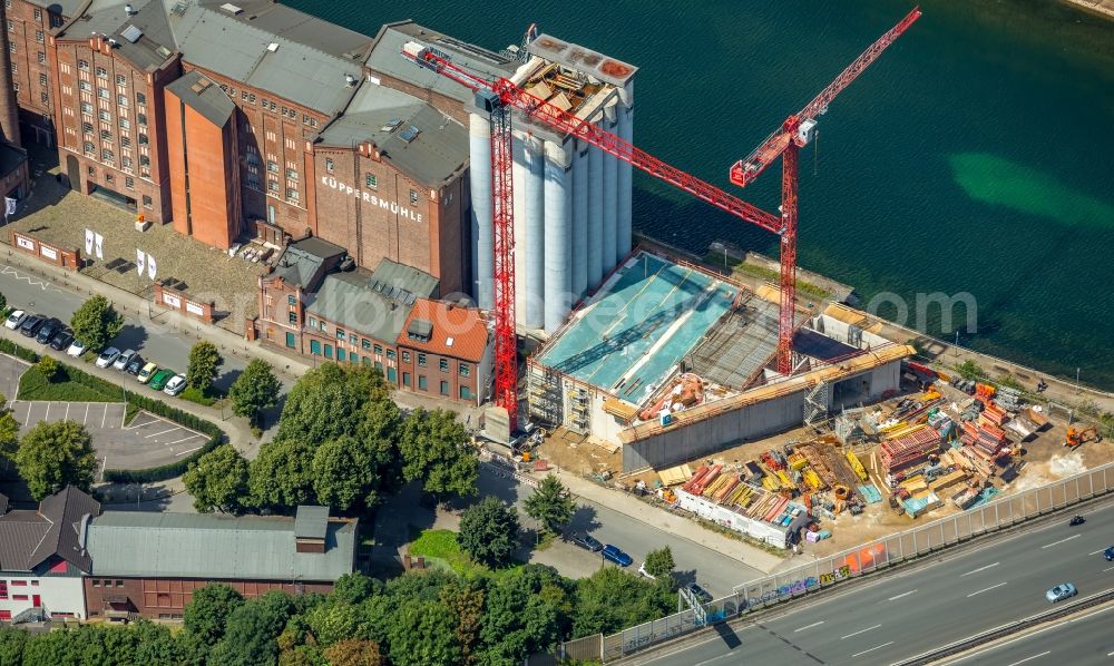 Aerial image Duisburg - Construction site for an extension to the Museum Kueppersmuehle for modern art in Duisburg in the state of North Rhine-Westphalia, Germany