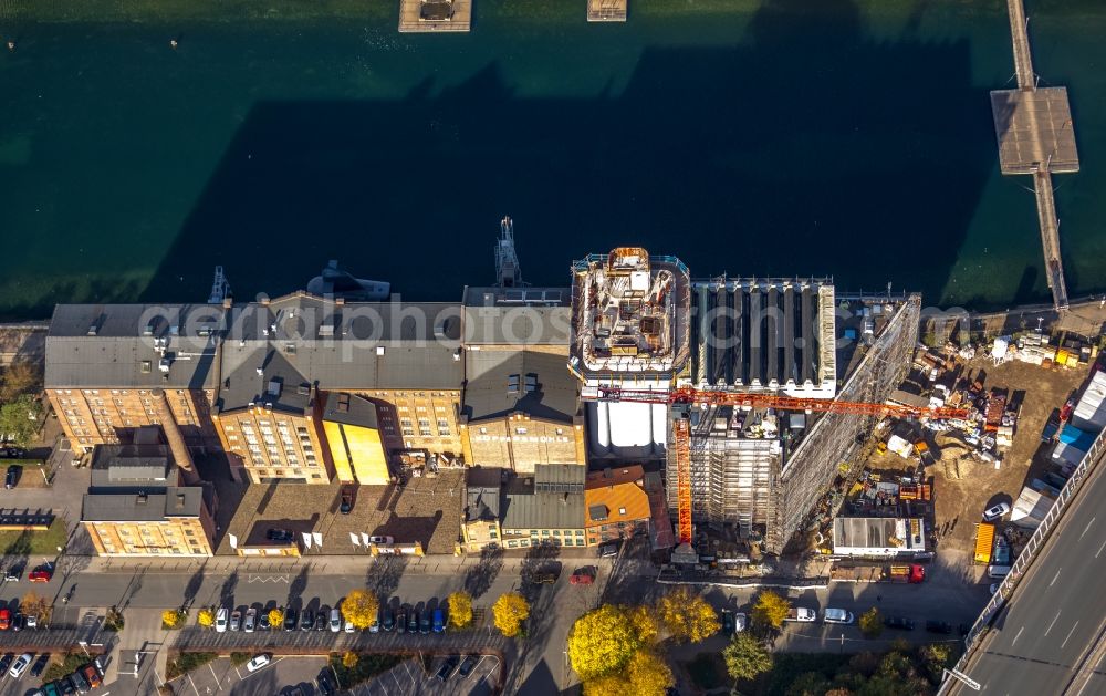 Aerial image Duisburg - Construction site for an extension to the Museum Kueppersmuehle for modern art in Duisburg in the state of North Rhine-Westphalia, Germany