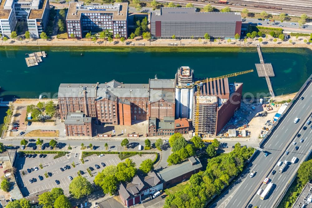 Aerial photograph Duisburg - Construction site for an extension to the Museum Kueppersmuehle for modern art in Duisburg in the state of North Rhine-Westphalia, Germany