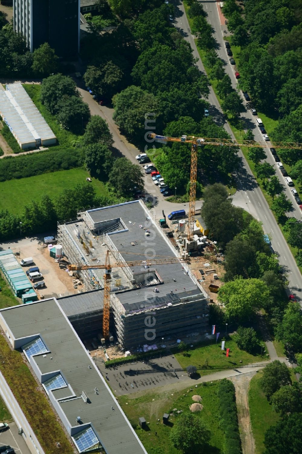 Kiel from above - New construction site of the school building of RBZ on Schuetzenpark on Westring in Kiel in the state Schleswig-Holstein, Germany