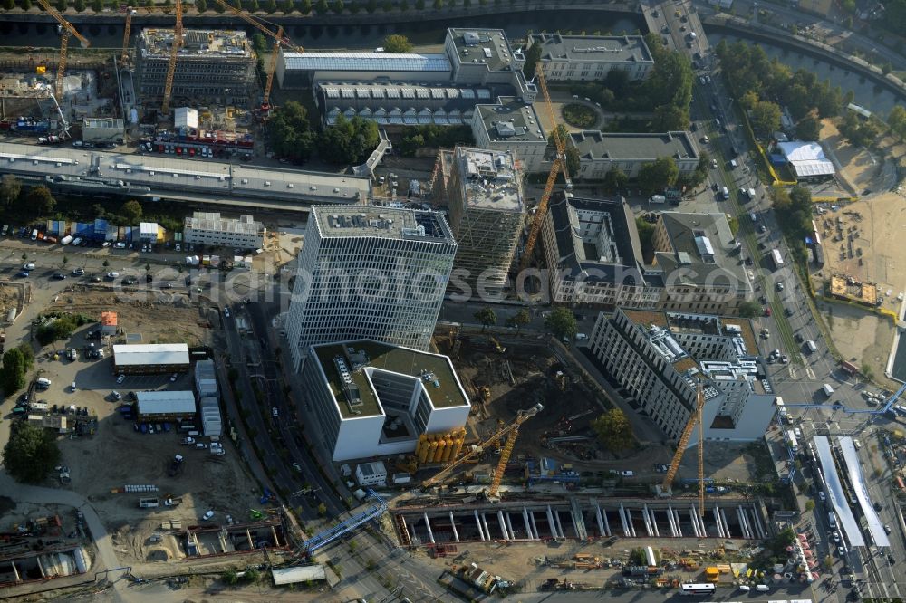 Aerial photograph Berlin - Construction site of a tunnel of the S-Bahn rail line S21 in the area of Europacity in the North of Invalidenstrasse in Berlin in Germany