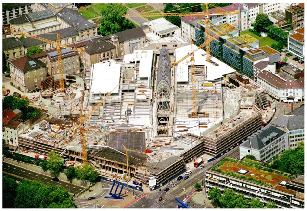 Aerial image Karlsruhe - Construction site building of the shopping center Ettlinger Tor Karlsruhe an der Karl-Friedrich-Strasse in Karlsruhe in the state Baden-Wuerttemberg, Germany