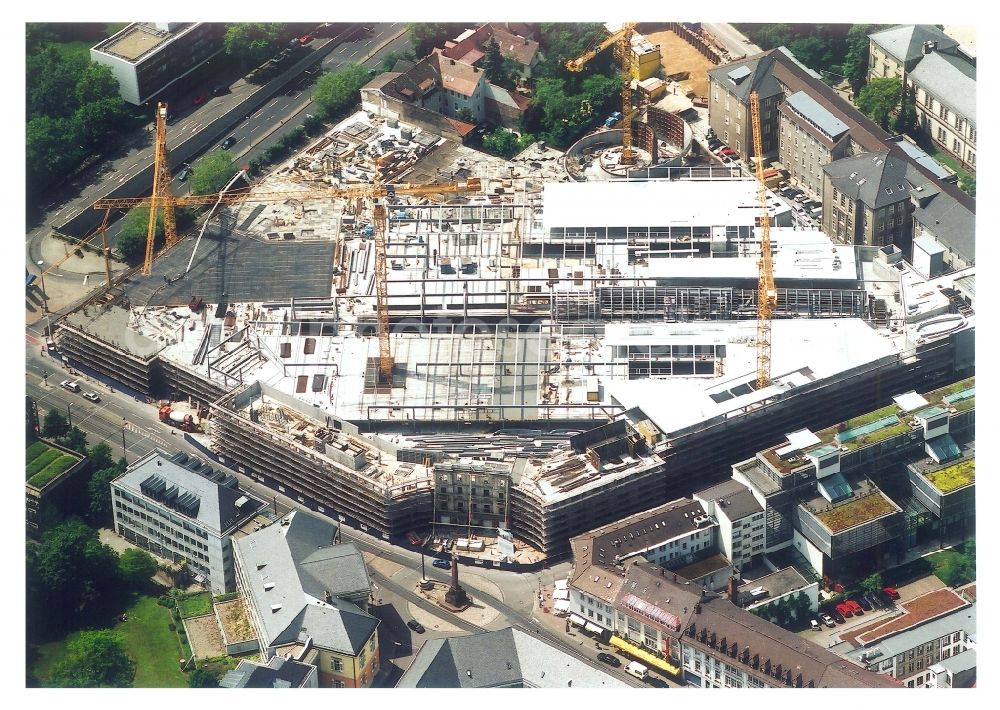 Aerial image Karlsruhe - Construction site building of the shopping center Ettlinger Tor Karlsruhe an der Karl-Friedrich-Strasse in Karlsruhe in the state Baden-Wuerttemberg, Germany