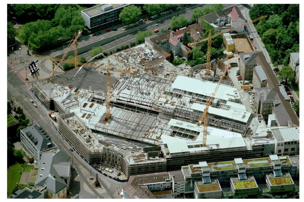 Karlsruhe from above - Construction site building of the shopping center Ettlinger Tor Karlsruhe an der Karl-Friedrich-Strasse in Karlsruhe in the state Baden-Wuerttemberg, Germany