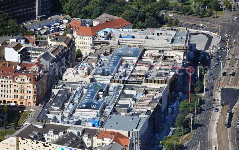 Leipzig from the bird's eye view: View of construction site of the shopping center Hoefe am Bruehl in Leipzig in Saxony