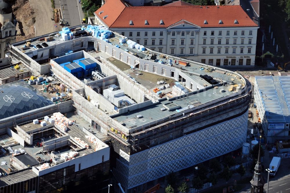 Aerial photograph Leipzig - View of construction site of the shopping center Hoefe am Bruehl in Leipzig in Saxony