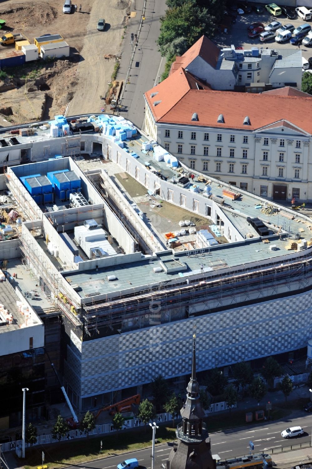 Leipzig from above - View of construction site of the shopping center Hoefe am Bruehl in Leipzig in Saxony