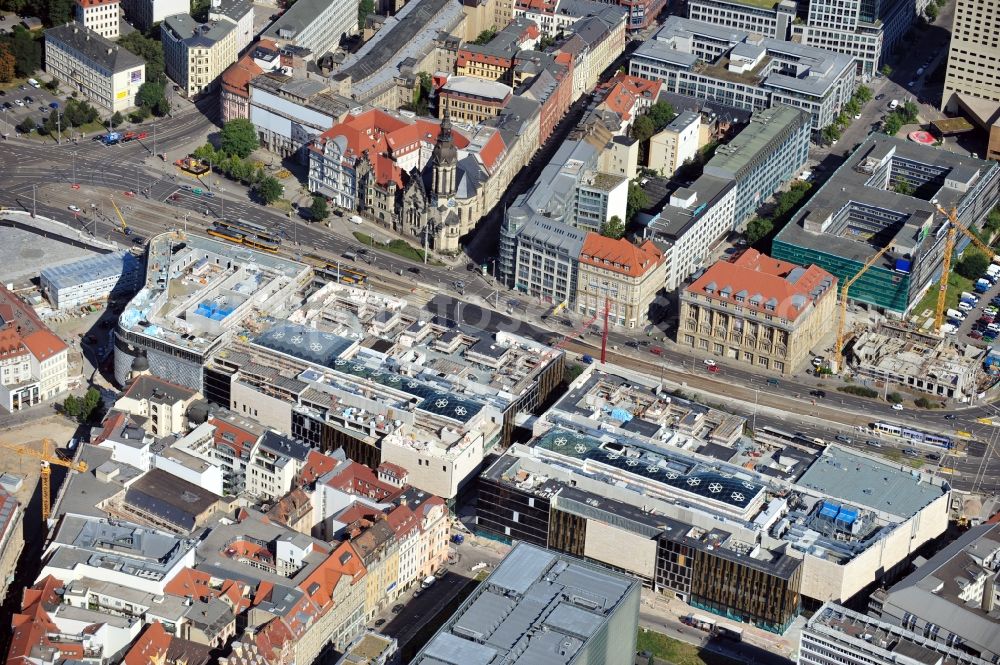 Aerial image Leipzig - View of construction site of the shopping center Hoefe am Bruehl in Leipzig in Saxony