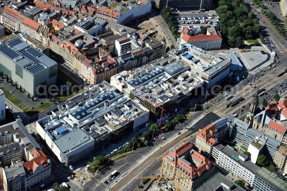 Aerial photograph Leipzig - View of construction site of the shopping center Hoefe am Bruehl in Leipzig in Saxony