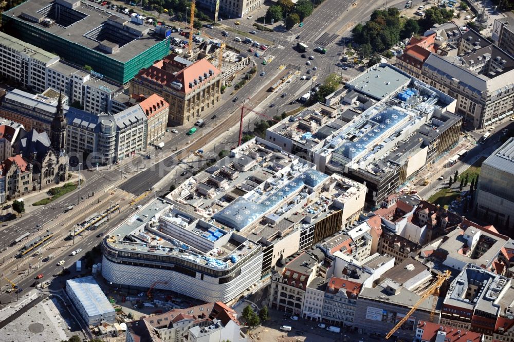 Aerial photograph Leipzig - View of construction site of the shopping center Hoefe am Bruehl in Leipzig in Saxony