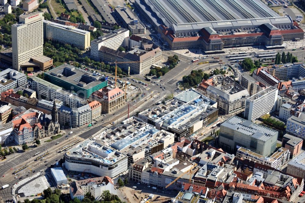 Leipzig from above - View of construction site of the shopping center Hoefe am Bruehl in Leipzig in Saxony