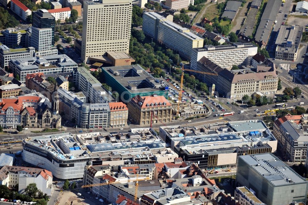 Leipzig from the bird's eye view: View of construction site of the shopping center Hoefe am Bruehl in Leipzig in Saxony