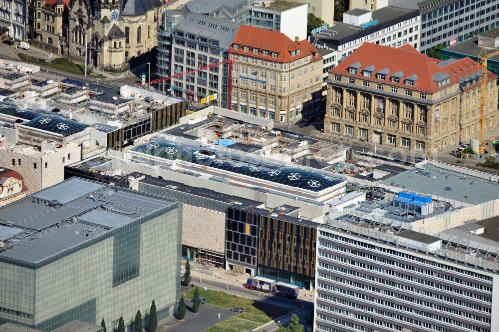 Aerial image Leipzig - View of construction site of the shopping center Hoefe am Bruehl in Leipzig in Saxony