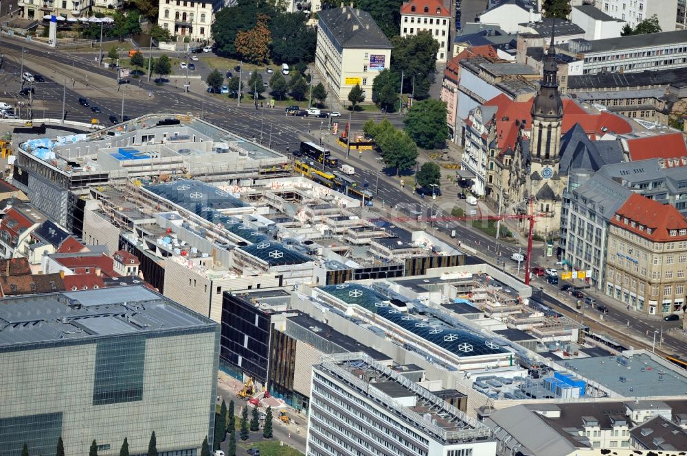 Aerial photograph Leipzig - View of construction site of the shopping center Hoefe am Bruehl in Leipzig in Saxony