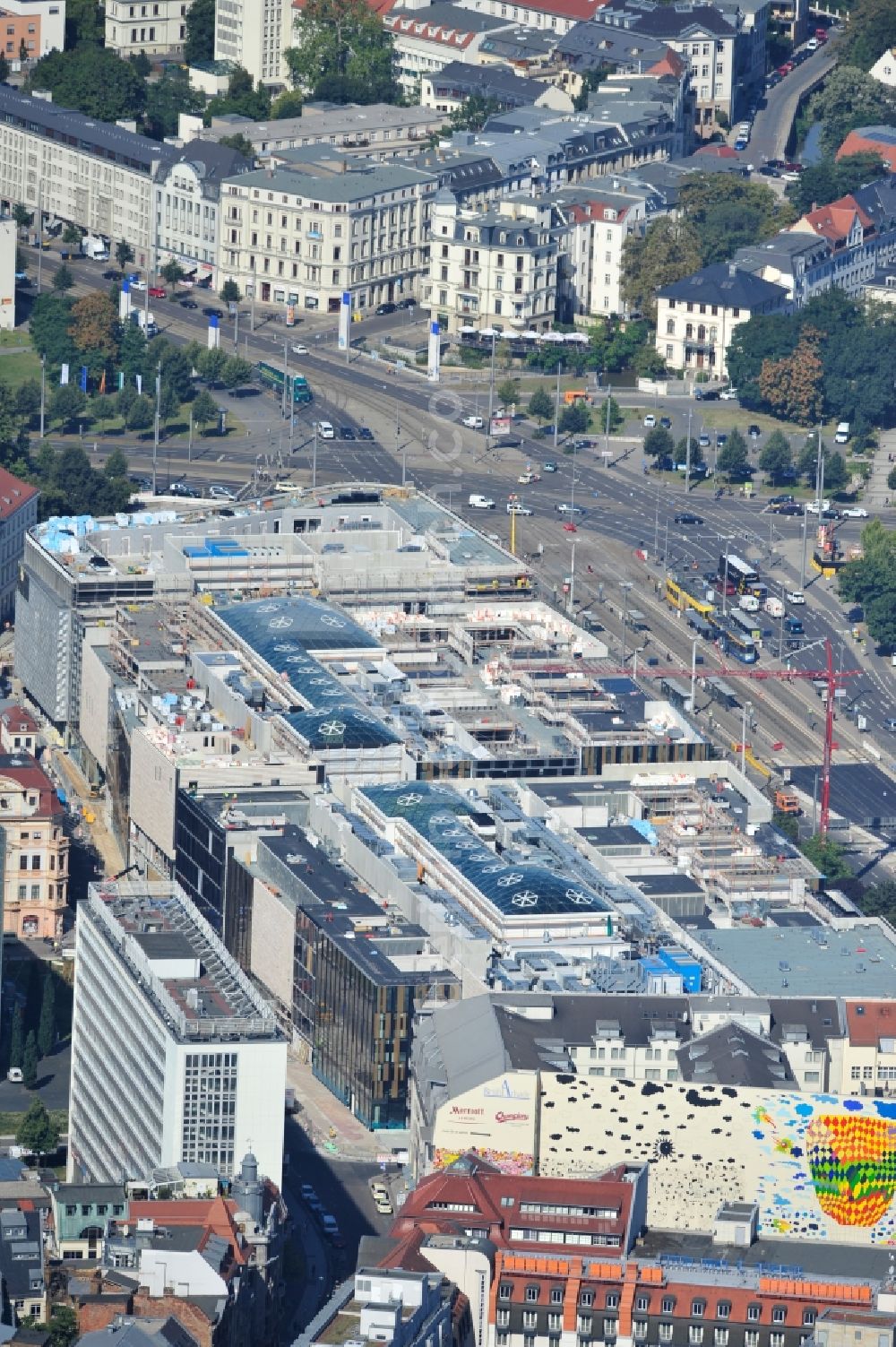 Leipzig from above - View of construction site of the shopping center Hoefe am Bruehl in Leipzig in Saxony