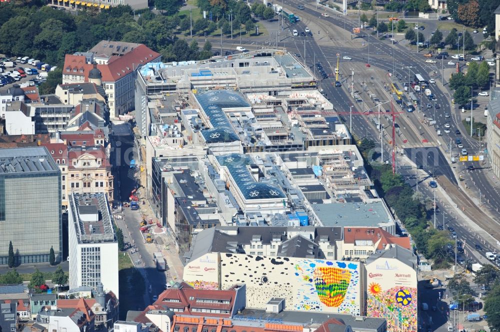 Leipzig from the bird's eye view: View of construction site of the shopping center Hoefe am Bruehl in Leipzig in Saxony