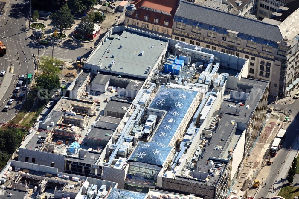 Leipzig from the bird's eye view: View of construction site of the shopping center Hoefe am Bruehl in Leipzig in Saxony