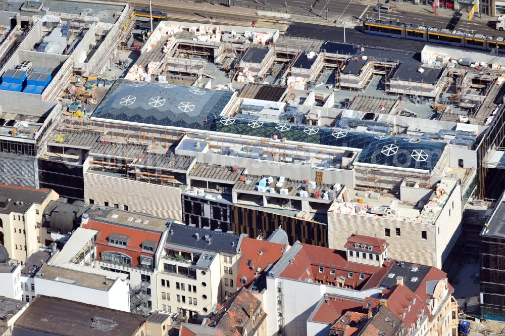 Aerial image Leipzig - View of construction site of the shopping center Hoefe am Bruehl in Leipzig in Saxony