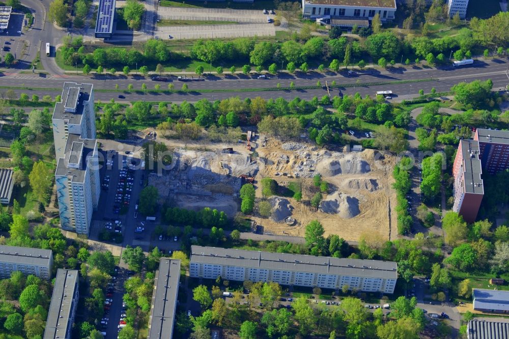 Berlin from above - Construction site of Kalinka Shopping Mall in the residential area of Gensinger Viertel in the Friedrichsfelde part of Lichtenberg in Berlin in Germany. The site is located on Gensinger Strasse and is part of a gentrification and re-development project of the area