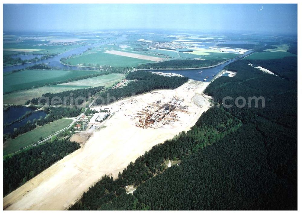 Aerial photograph Niegripp - Baustelle am Elbe - Havel - Kanal vor der Schleuse Niegripp am Wasserstraßenkreuz Magdeburg.